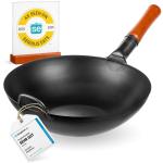 Small Yosukata Black Carbon Steel Wok 13,5-inch+Spatula, Ladle and Skimmer Set