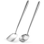Small Yosukata Utensils Set: 17-inch Stainless Steel Wok Spatula and Ladle Set