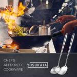 Small Yosukata Black Carbon Steel Wok 13,5-inch+Wooden Wok Lid+Spatula and Ladle Set
