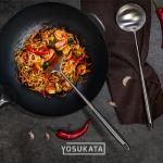Small Yosukata Utensils Set: 17-inch Stainless Steel Wok Spatula and Ladle Set