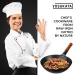 Small Yosukata 11,8-inch Pre-Seasoned Black Carbon Steel Wok Flat Bottomed