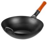 Small Yosukata Black Carbon Steel Wok 13,5-inch+Wooden Wok Lid