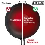 Small Yosukata 13,5-inch Pre-Seasoned Black Carbon Steel Wok Flat Bottomed