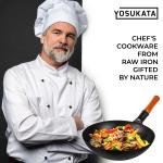 Small Yosukata 13,5-inch Pre-Seasoned Black Carbon Steel Wok Flat Bottomed