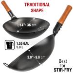 Small Yosukata Black Carbon Steel Wok 14-inch + Chopsticks for Cooking
