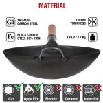Small Yosukata Black Carbon Steel Wok 14-inch + Chopsticks for Cooking