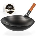 Small Yosukata Black Carbon Steel Wok 14-inch + Chopsticks for Cooking