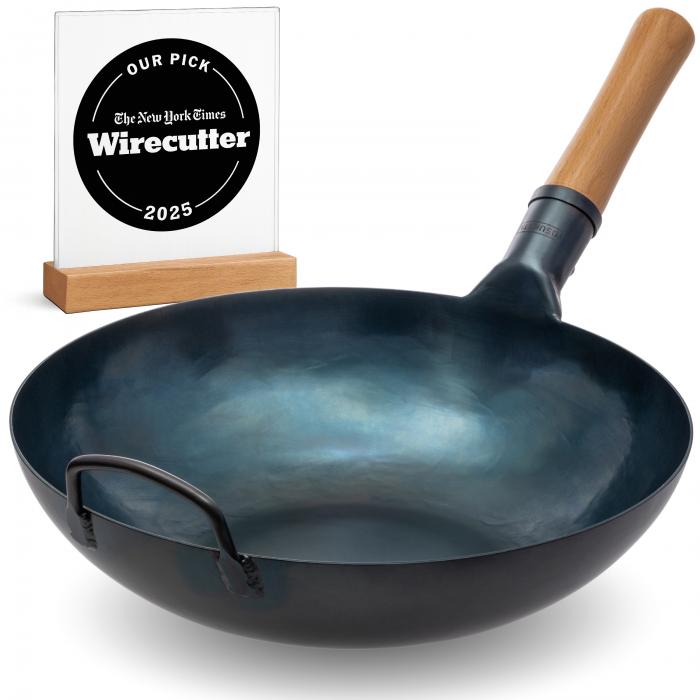 Yosukata Wok Pan (13.5-inch, Blue Carbon Steel, Flat Bottomed, Pre-Seasoned)