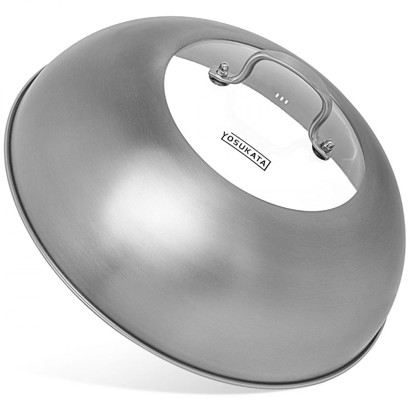 Yosukata Wok Lid (12,8-inch, Stainless Steel, Tempered Glass Insert)
