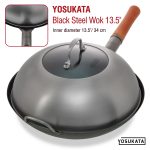 Small Yosukata 12,8-inch Stainless Steel Wok Lid with Tempered Glass Insert