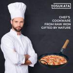 Small Yosukata 13.5-inch Pre-Seasoned Blue Carbon Steel Wok Flat Bottomed