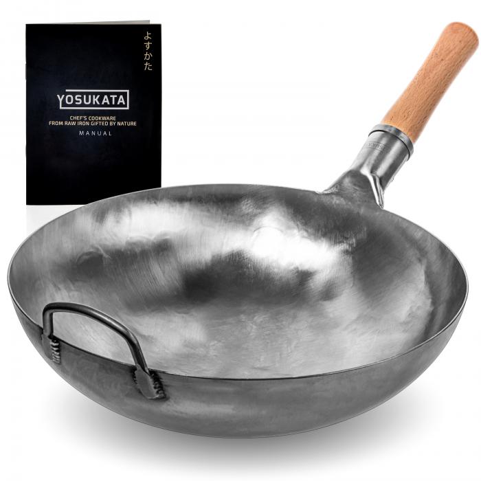 Yosukata Wok Pan (14-inch, Blue Carbon Steel, Round Bottomed, Not Seasoned)