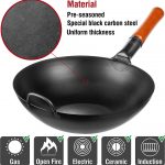 Small Yosukata Black Carbon Steel Wok 13,5-inch+Stainless Steel Wok Lid