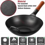 Small Yosukata Black Carbon Steel Wok 13,5-inch+Stainless Steel Wok Lid+Spatula and Ladle Set