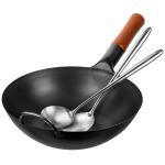 Small Yosukata Black Carbon Steel Wok 13,5-inch+Spatula and Ladle Set
