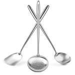 Small Yosukata Utensils Wok Set (17-inch Spatula & Ladle & Skimmer Stainless Steel)