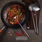 Small Yosukata Utensils Wok Set (17-inch Spatula & Ladle & Skimmer Stainless Steel)