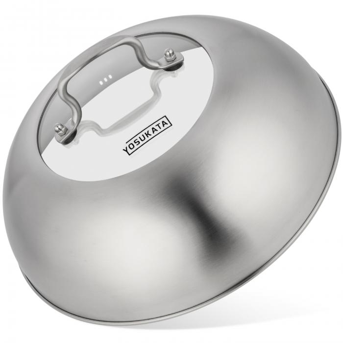 Yosukata Wok Lid (11,4-inch, Stainless Steel, Tempered Glass Insert)