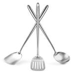 Small Yosukata Blue Carbon Steel Wok 13,5-inch+Spatula, Ladle and Turner Set