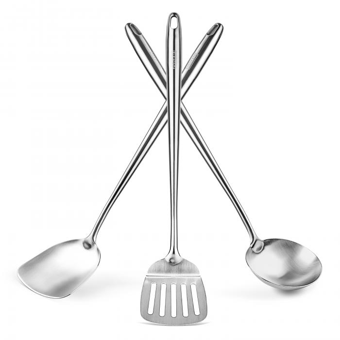 Yosukata Utensils Wok Set (17-inch Spatula & Ladle & Turner Stainless Steel)