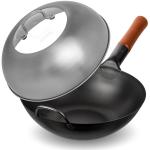 Small Yosukata Black Carbon Steel Wok 11,8-inch+Stainless Steel Wok Lid