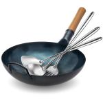 Small Yosukata Blue Carbon Steel Wok 13,5-inch+Spatula, Ladle and Turner Set
