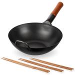 Small Yosukata Black Carbon Steel Wok 11.8-inch + Chopsticks for Cooking