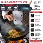 Small Yosukata 13.5-inch Pre-Seasoned Blue Carbon Steel Wok Flat Bottomed